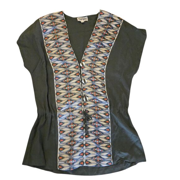 Y2K Nombre XS Top Rayon Pistachio Green Geometric Baby Doll 90's VTG - Picture 1 of 6